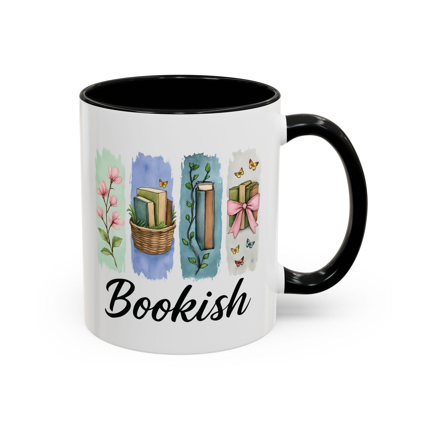 Bookish Mug for Readers, Cute Watercolor coffee mug, coffee Lover Mug with Flowers and Butterflies, Aesthetic Gift for Bookworms,
