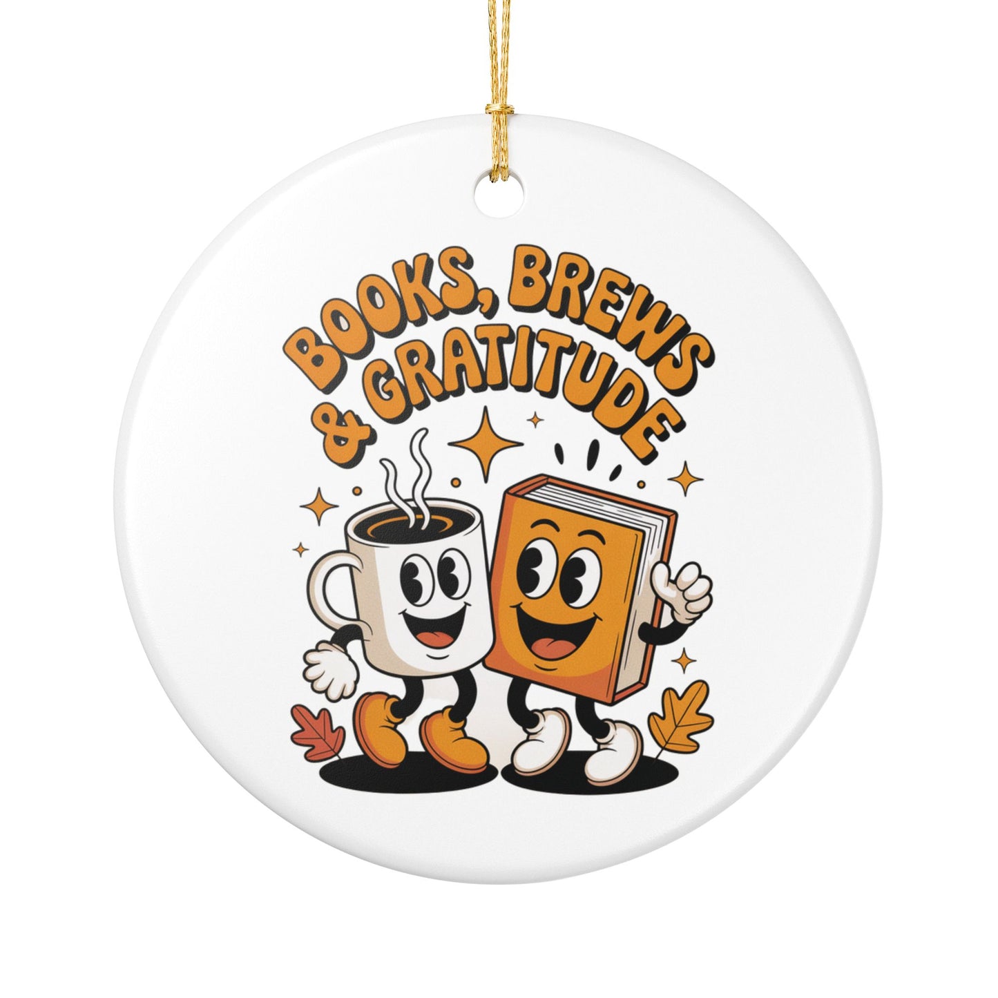 Books, Coffee, and gratitude Retro Ornament, book lover /coffee lover ornament, coffee and books gift, fall gratitude, bookworm tree ornament, Holiday tree ornament