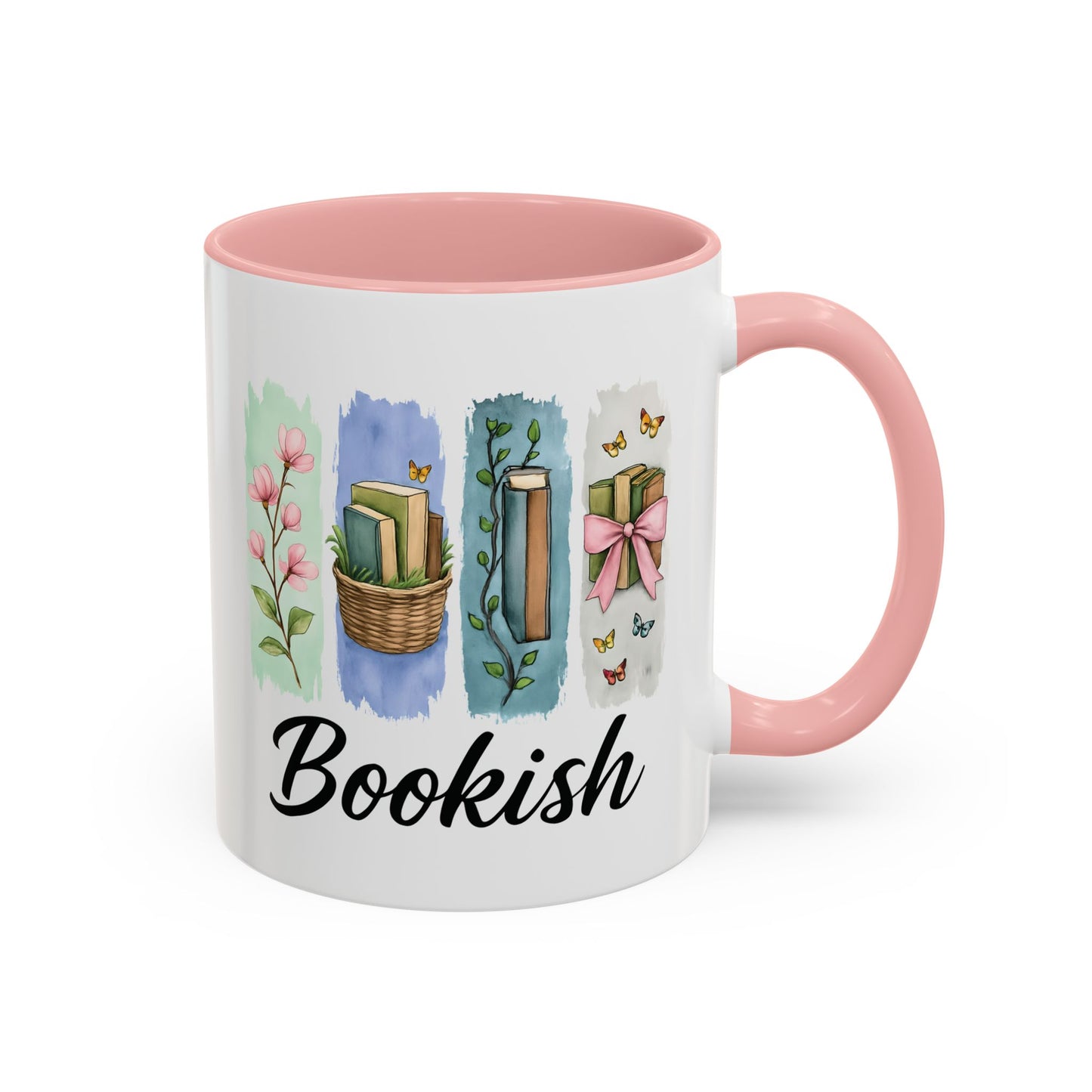 Bookish Mug for Readers, Cute Watercolor coffee mug, coffee Lover Mug with Flowers and Butterflies, Aesthetic Gift for Bookworms,