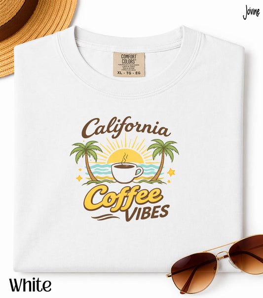 California Coffee Vibes Comfort Colors® T-Shirt – Vintage 70s Retro Beach Sunset Tee, Coffee Lover Shirt