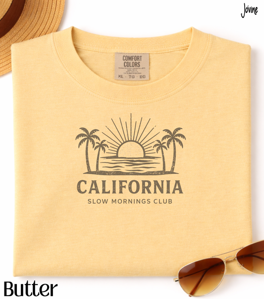 California Slow Mornings Coffee Club Comfort Colors® T-Shirt – Minimalist Retro Beach Sunset Tee, Coffee Lover Shirt