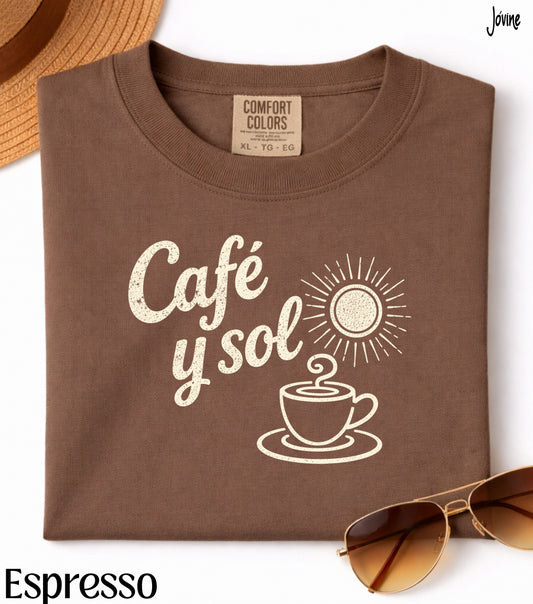 Café y Sol Comfort Colors® T-Shirt – Vintage Retro Coffee Lover Tee, Spanish Sunshine Coffee Shirt