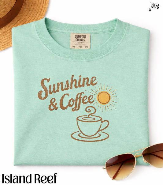 Sunshine & Coffee Comfort Colors® T-Shirt – Vintage Retro Coffee Lover Tee, Cozy Morning Aesthetic Shirt