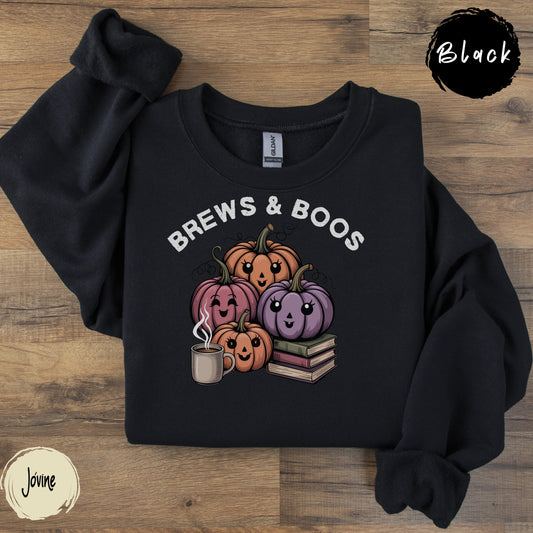 Brews and Boos Halloween Shirt, Cute Pumpkin Coffee Book Tee for Fall, Pumpkin Spice Lovers, Bookworms & Cozy Spooky Season Vibesgift (Copy)
