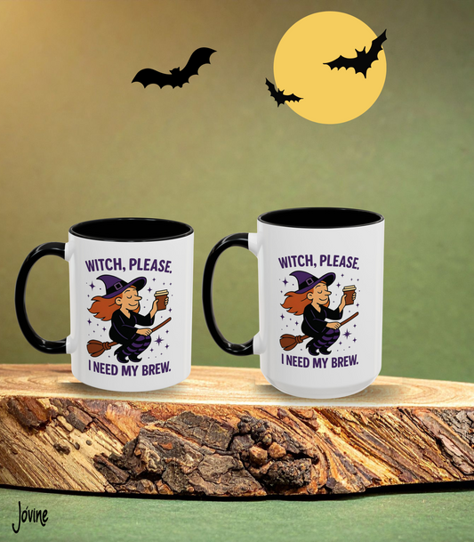 Witch Please I Need My Brew Mug , Funny Halloween Coffee Lover Gift , Flying Witch Fall Aesthetic Spooky Cute, gift for coffee lover, books