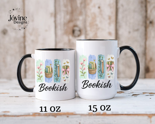 Bookish Mug for Readers, Cute Watercolor coffee mug, coffee Lover Mug with Flowers and Butterflies, Aesthetic Gift for Bookworms,