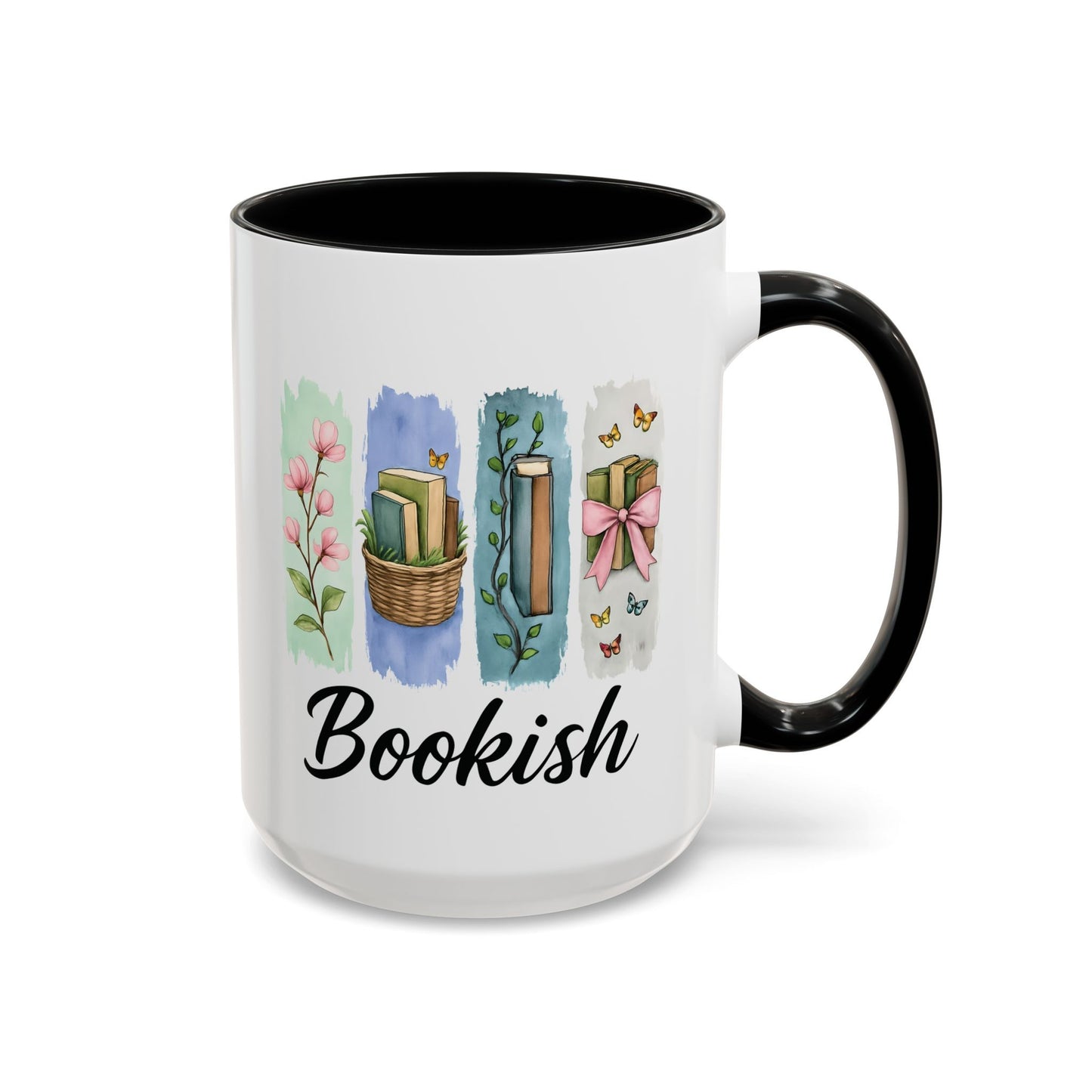 Bookish Mug for Readers, Cute Watercolor coffee mug, coffee Lover Mug with Flowers and Butterflies, Aesthetic Gift for Bookworms,