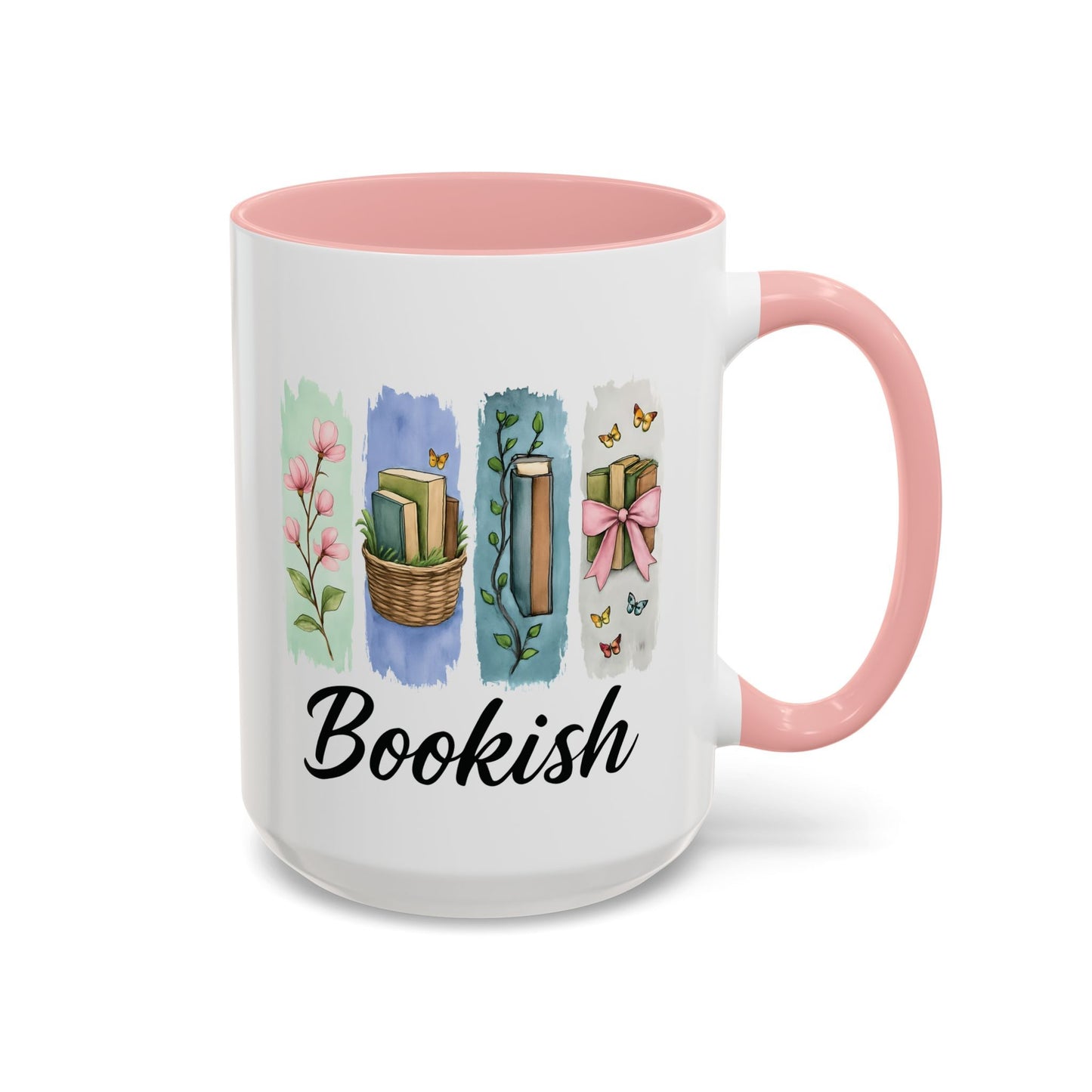 Bookish Mug for Readers, Cute Watercolor coffee mug, coffee Lover Mug with Flowers and Butterflies, Aesthetic Gift for Bookworms,