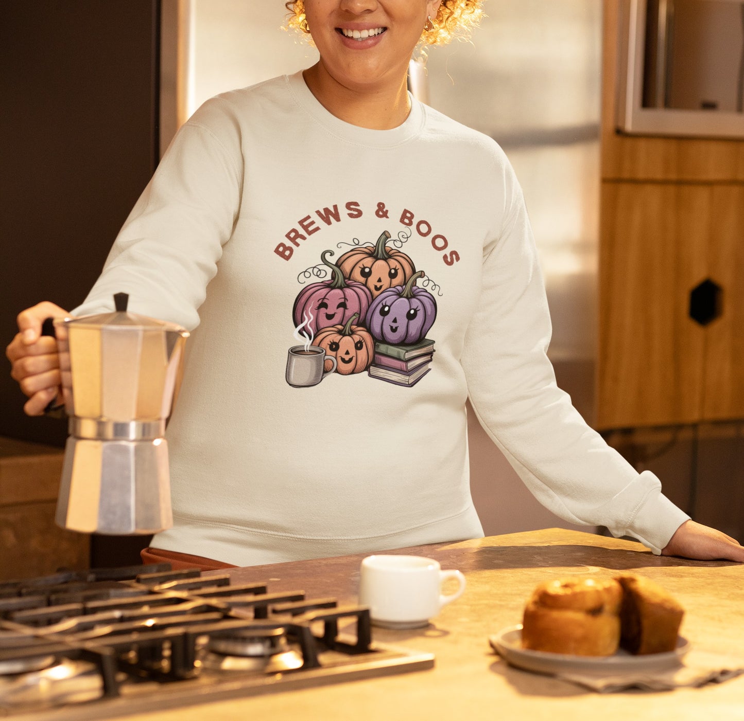 Brews and Boos Halloween Shirt, Cute Pumpkin Coffee Book Tee for Fall, Pumpkin Spice Lovers, Bookworms & Cozy Spooky Season Vibesgift (Copy)