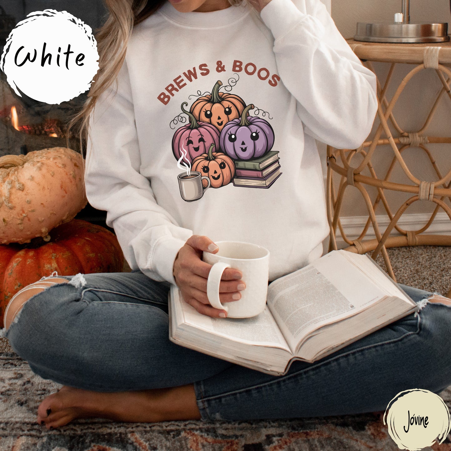 Brews and Boos Halloween Shirt, Cute Pumpkin Coffee Book Tee for Fall, Pumpkin Spice Lovers, Bookworms & Cozy Spooky Season Vibesgift (Copy)