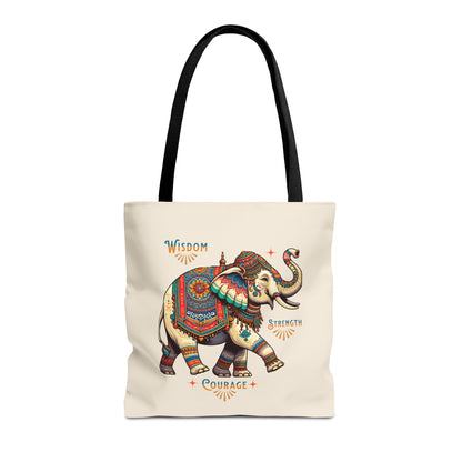 "Wisdom, Strength, Courage"  Elephant Tote Bag-  Natural