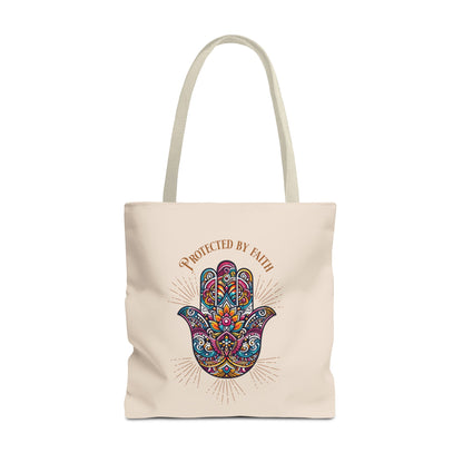 "Protected by Faith "  Hamsa Hand Tote Bag