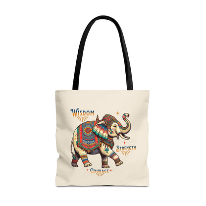 "Wisdom, Strength, Courage"  Elephant Tote Bag