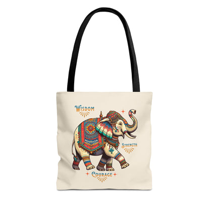 "Wisdom, Strength, Courage"  Elephant Tote Bag