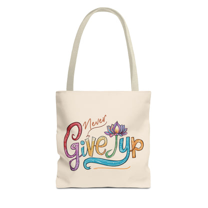 "Never give up " Lotus flower Tote Bag