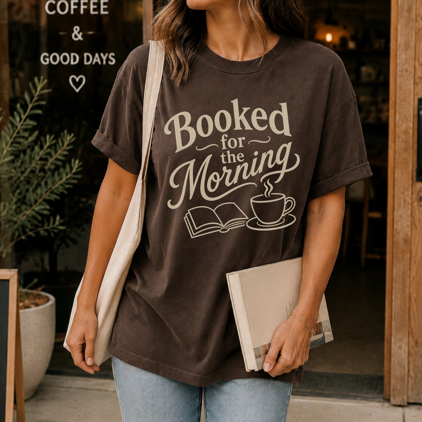 Booked for the Morning T-Shirt | Vintage Book Lover Graphic Tee | Coffee & Books Shirt