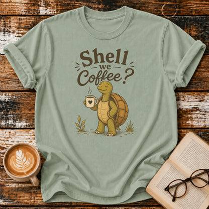 Shell We Coffee? Vintage T-Shirt | Funny Coffee Lover Tee | Slow Living Shirt