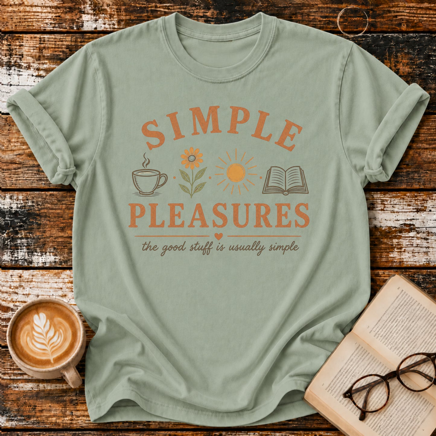 Simple Pleasures Vintage T-Shirt | Book Lover Coffee Tee | Cozy Slow Living Shirt