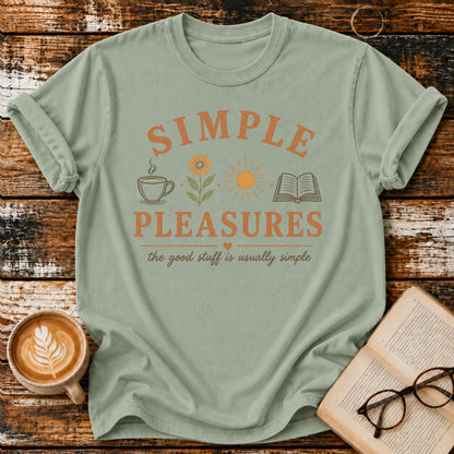 Simple Pleasures Vintage T-Shirt | Book Lover Coffee Tee | Cozy Slow Living Shirt