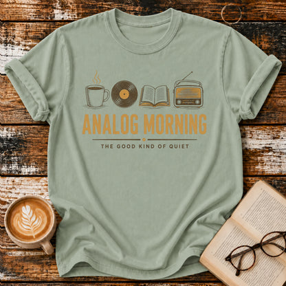 Analog Morning Vintage T-Shirt | Book Lover Retro Tee | Slow Living Graphic Shirt