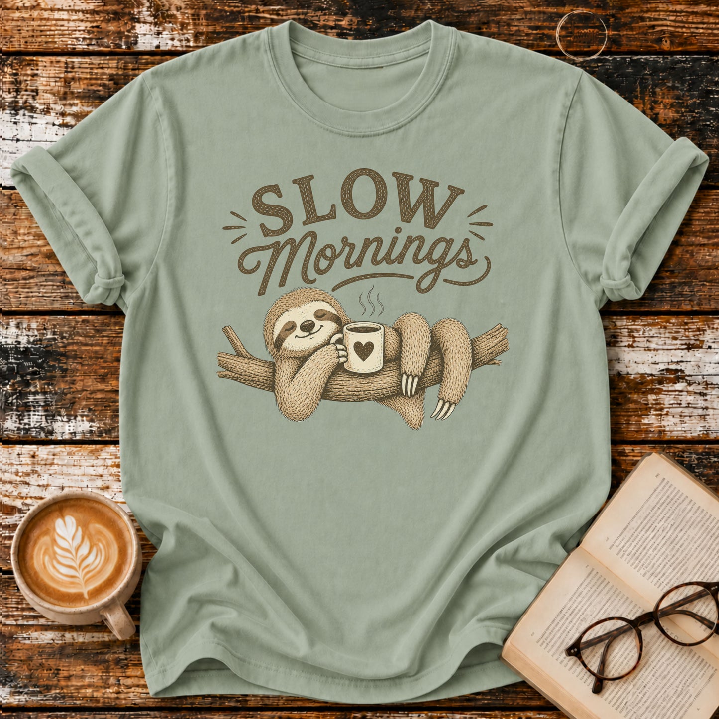 Slow Mornings Vintage T-Shirt | Coffee Lover Tee | Sloth T- Shirt