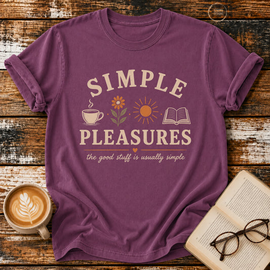 Simple Pleasures Vintage T-Shirt | Book Lover Coffee Tee | Cozy Slow Living Shirt