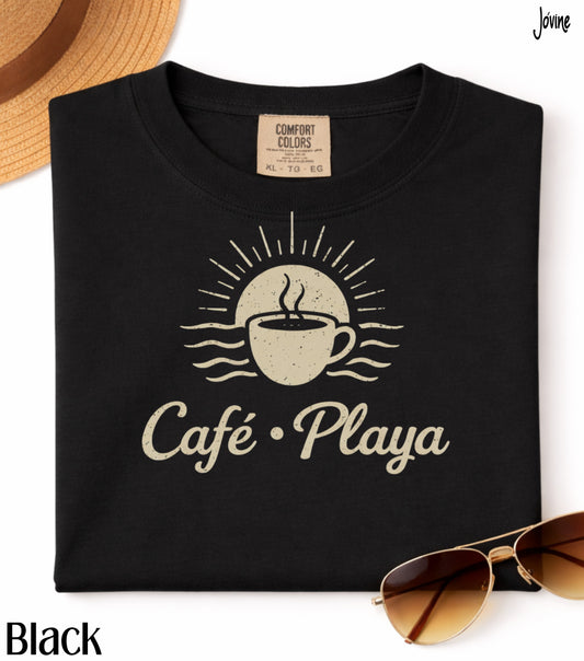 Café y Playa Comfort Colors® T-Shirt – Vintage Retro Coffee Lover Tee, Spanish Sunshine Coffee Shirt