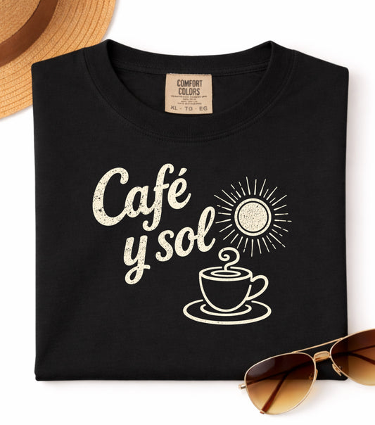 Café y Sol Comfort Colors® T-Shirt – Vintage Retro Coffee Lover Tee, Spanish Sunshine Coffee Shirt