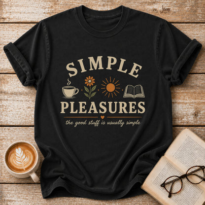 Simple Pleasures Vintage T-Shirt | Book Lover Coffee Tee | Cozy Slow Living Shirt