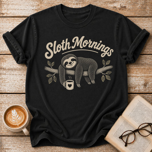 Sloth  Mornings Vintage T-Shirt | Sloth Lover Tee | Slow Living Shirt