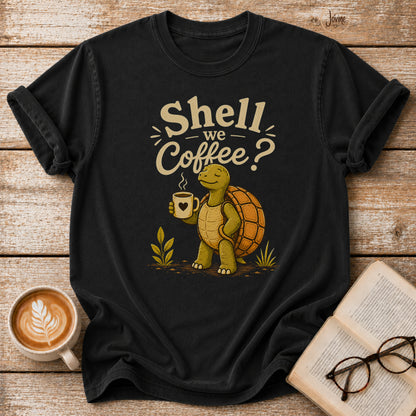 Shell We Coffee? Vintage T-Shirt | Funny Coffee Lover Tee | Slow Living Shirt