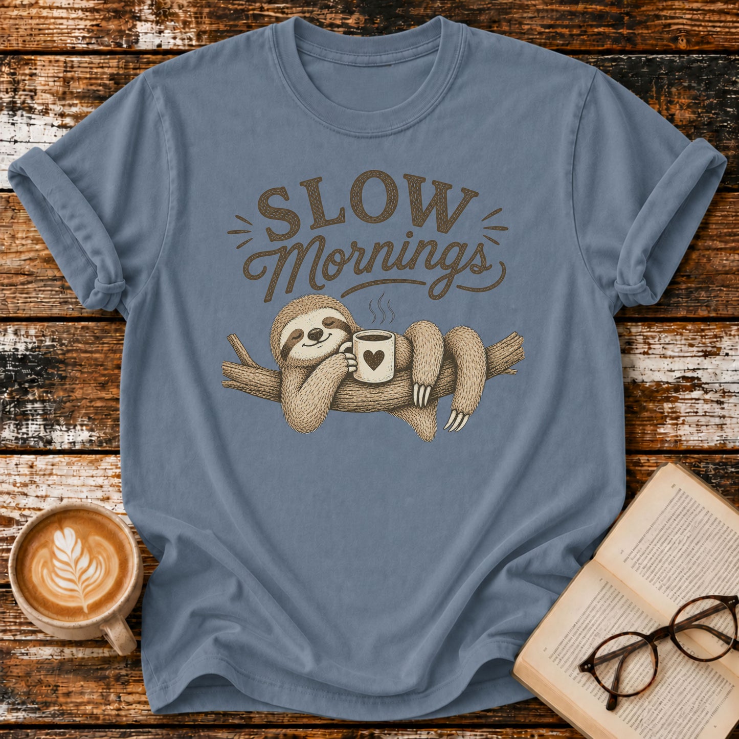 Slow Mornings Vintage T-Shirt | Coffee Lover Tee | Sloth T- Shirt