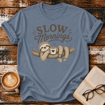 Slow Mornings Vintage T-Shirt | Coffee Lover Tee | Sloth T- Shirt