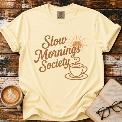 Slow Mornings Society Comfort Colors® T-Shirt – Vintage Coffee Lover Tee