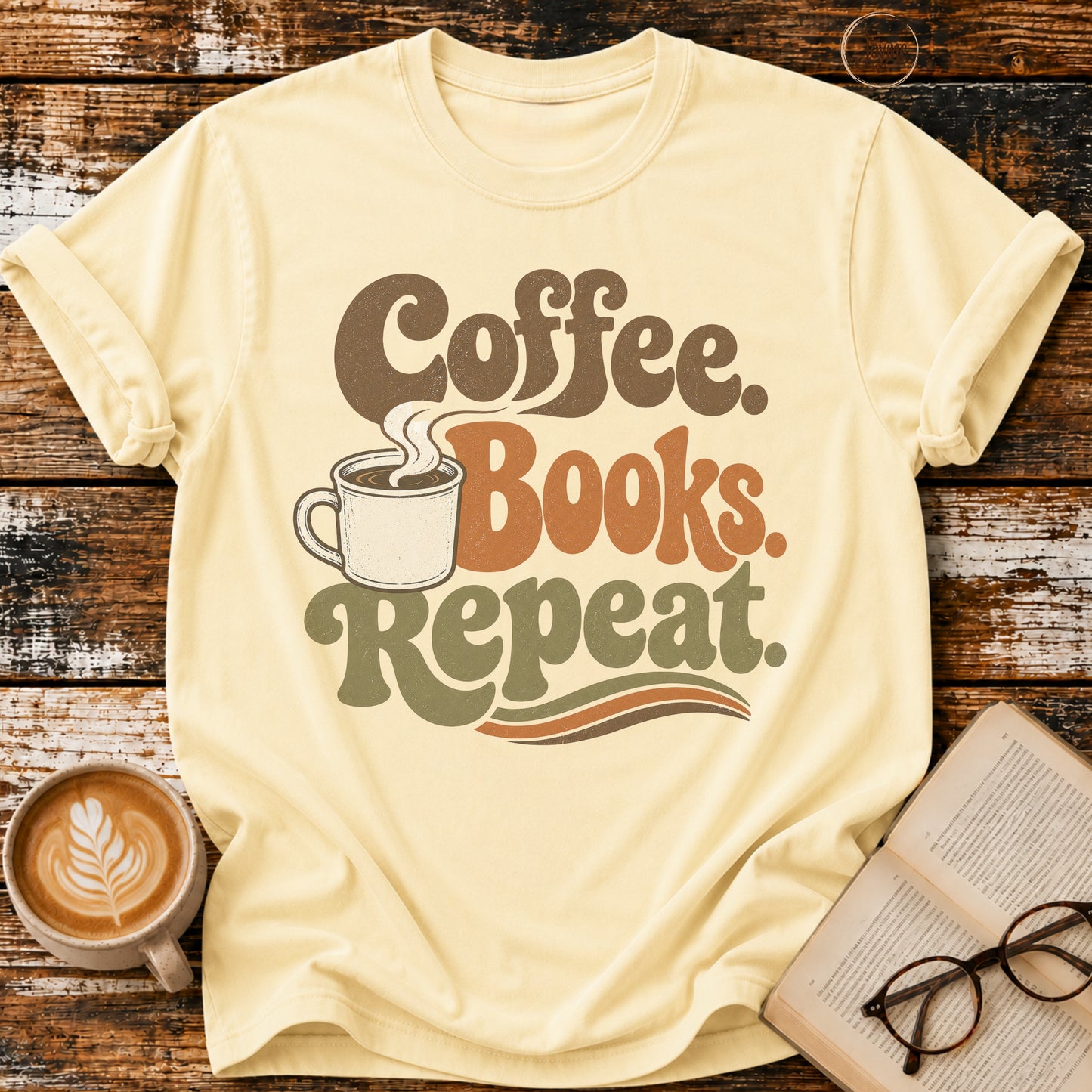 Coffee, Booked, Repeat- Vintage Coffee & Book Lover T-Shirt