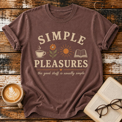 Simple Pleasures Vintage T-Shirt | Book Lover Coffee Tee | Cozy Slow Living Shirt