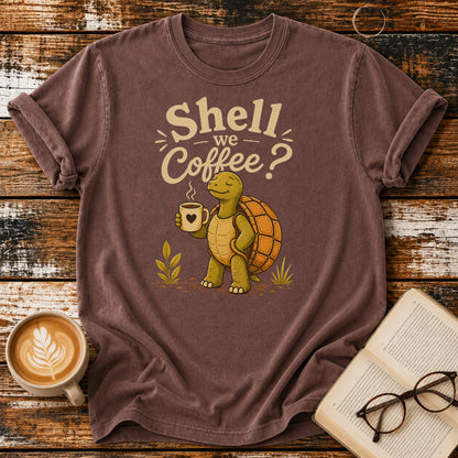 Shell We Coffee? Vintage T-Shirt | Funny Coffee Lover Tee | Slow Living Shirt