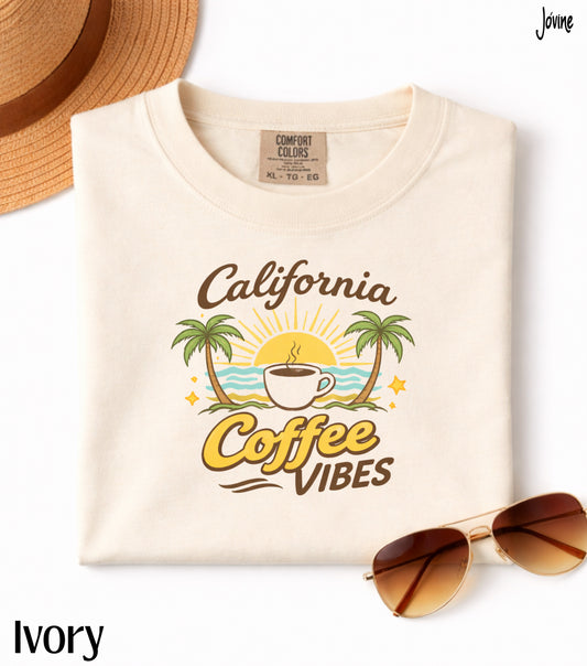 California Coffee Vibes Comfort Colors® T-Shirt – Vintage 70s Retro Beach Sunset Tee, Coffee Lover Shirt