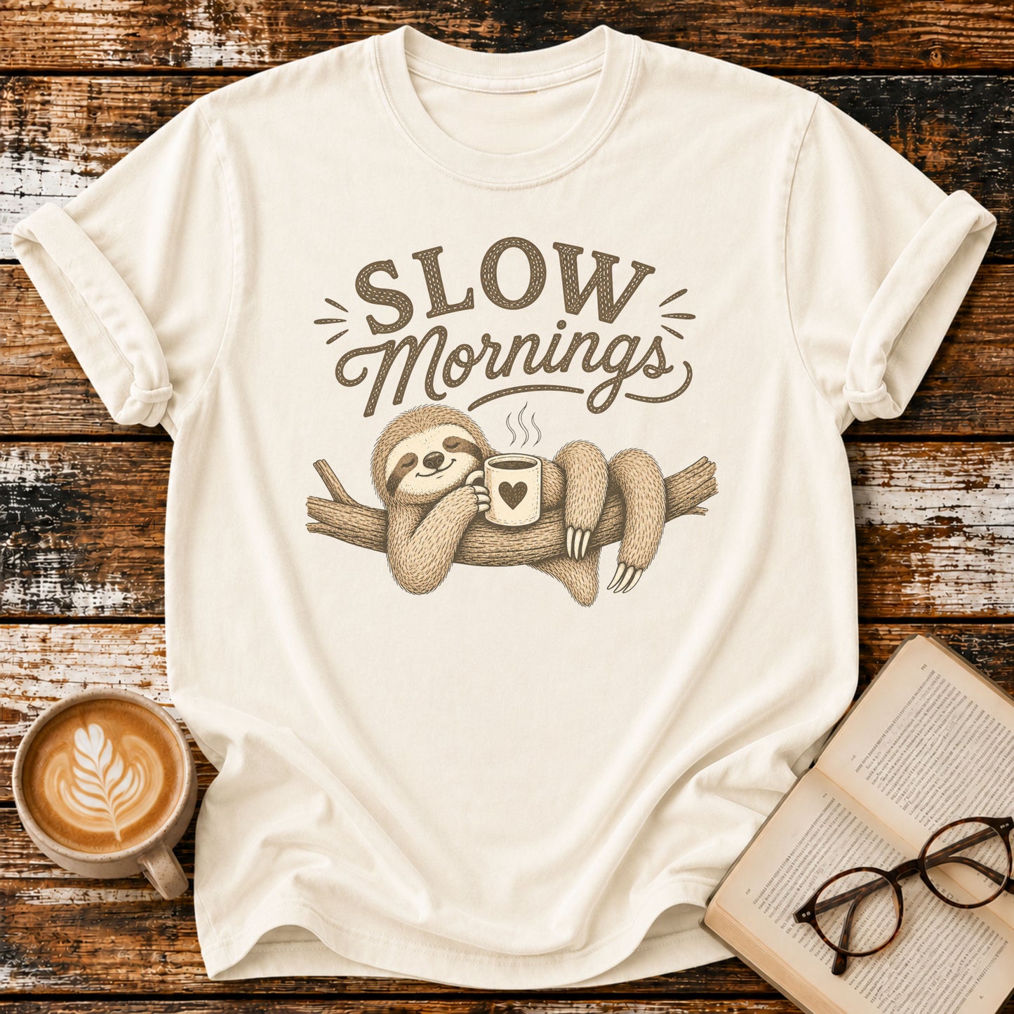 Slow Mornings Vintage T-Shirt | Coffee Lover Tee | Sloth T- Shirt