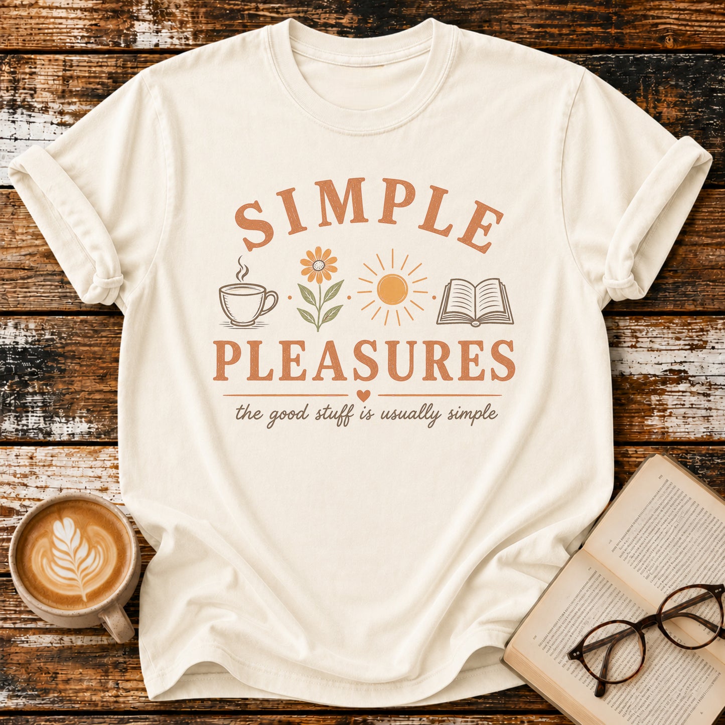 Simple Pleasures Vintage T-Shirt | Book Lover Coffee Tee | Cozy Slow Living Shirt