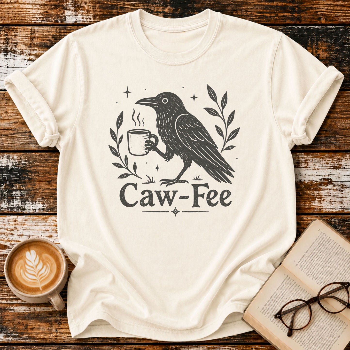 Caw-Fee Vintage T-Shirt | Funny Coffee Lover Tee | Crow Graphic Shirt  Caw-Fee Tee