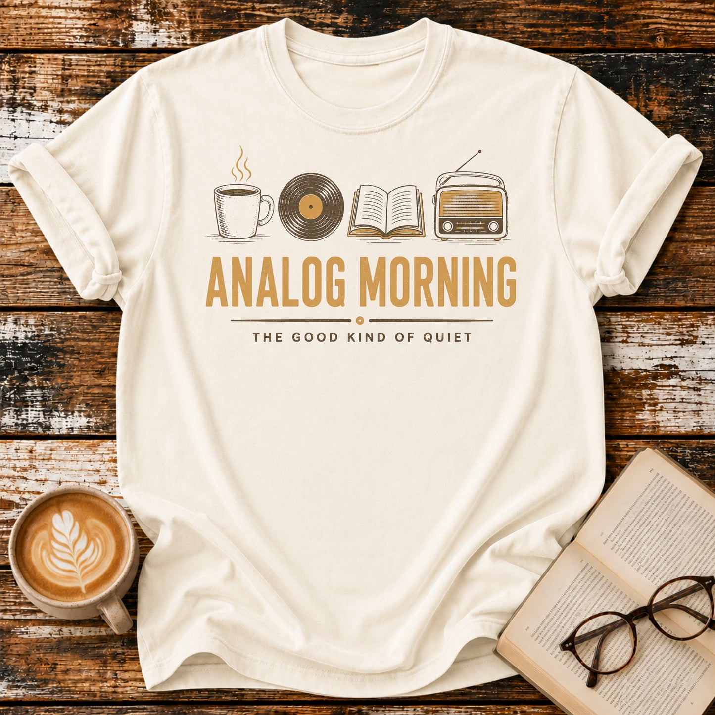 Analog Morning Vintage T-Shirt | Book Lover Retro Tee | Slow Living Graphic Shirt