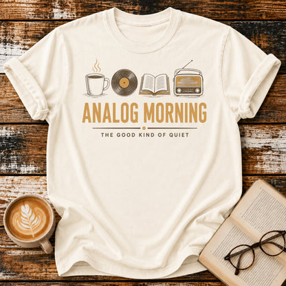 Analog Morning Vintage T-Shirt | Book Lover Retro Tee | Slow Living Graphic Shirt