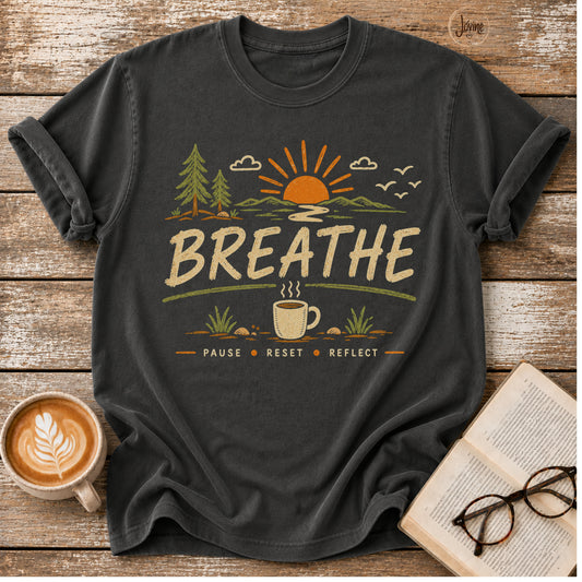 Breathe Vintage T-Shirt | Slow Living Coffee Tee | Nature Inspired Tee