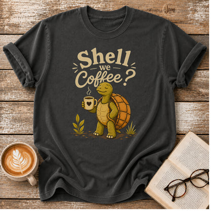 Shell We Coffee? Vintage T-Shirt | Funny Coffee Lover Tee | Slow Living Shirt