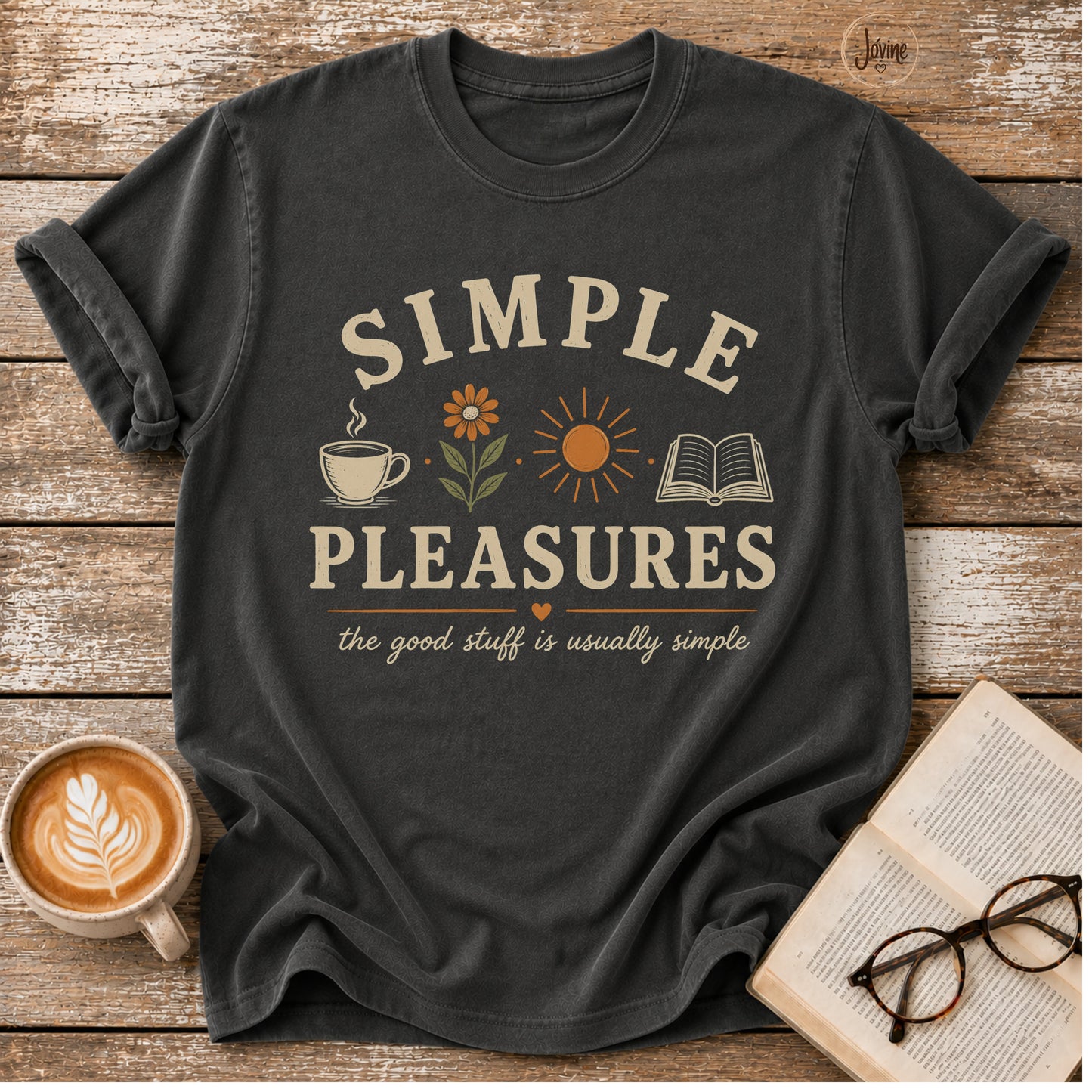 Simple Pleasures Vintage T-Shirt | Book Lover Coffee Tee | Cozy Slow Living Shirt