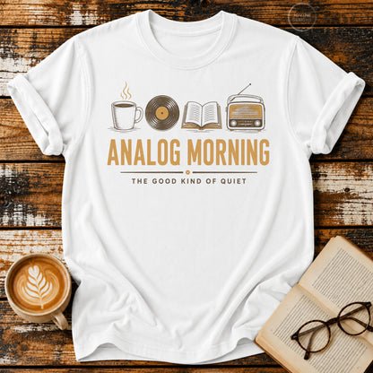 Analog Morning Vintage T-Shirt | Book Lover Retro Tee | Slow Living Graphic Shirt