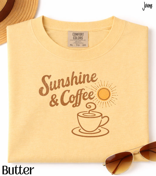 Sunshine & Coffee Comfort Colors® T-Shirt – Vintage Retro Coffee Lover Tee, Cozy Morning Aesthetic Shirt