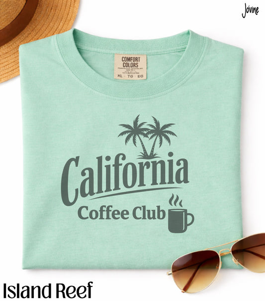 California Coffee Club Comfort Colors® T-Shirt – Vintage Retro Palm Tree Tee, Minimalist Coffee Lover Shirt
