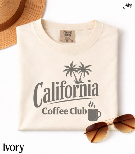 California Coffee Club Comfort Colors® T-Shirt – Vintage Retro Palm Tree Tee, Minimalist Coffee Lover Shirt
